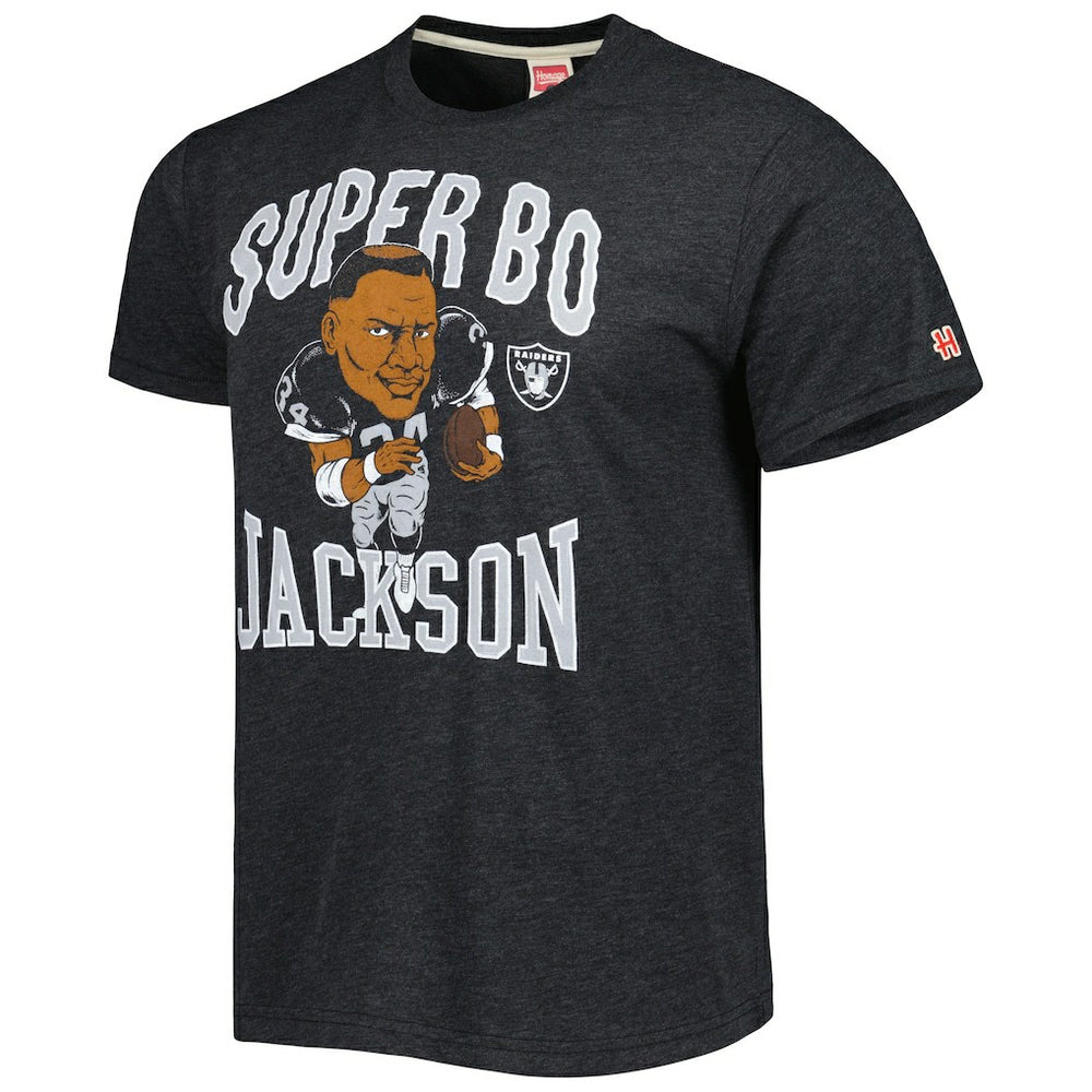 Bo Jackson Las Vegas Raiders Homage Unisex Unisex Caricature Retired Player Tri-Blend T-Shirt Heather Black - NFL