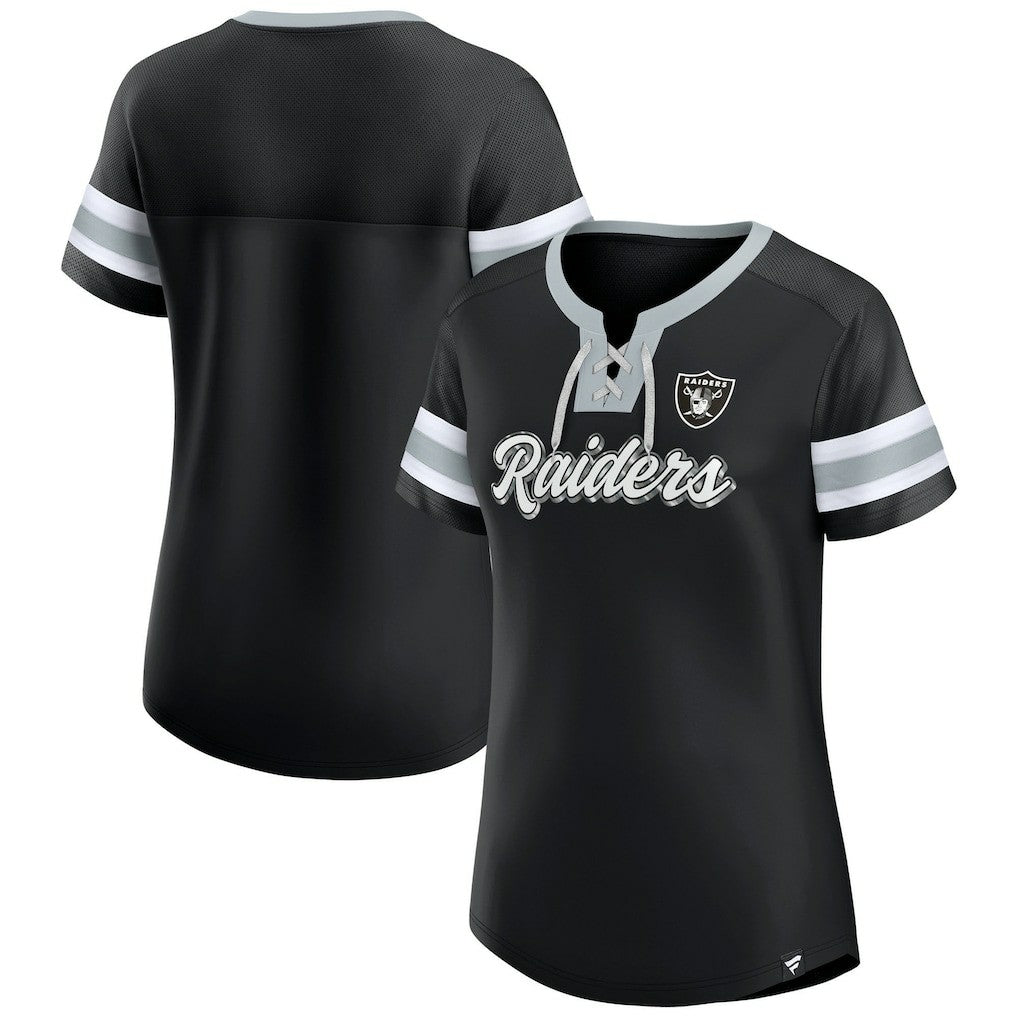 Las Vegas Raiders Women's Plus Size Original State Lace-Up T-Shirt Black - Fanatics