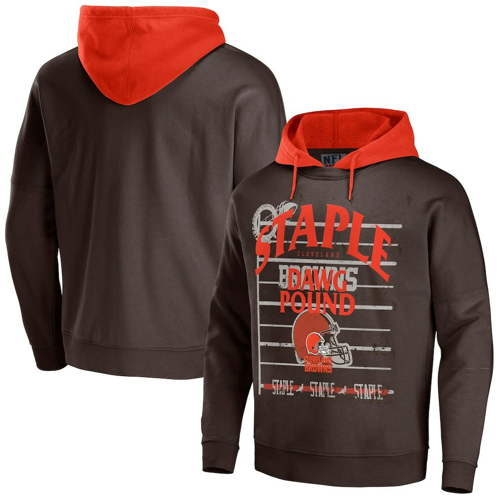 Cleveland Browns NFL x Staple Throwback Vintage Wash Pullover Hoodie Brown - NFL