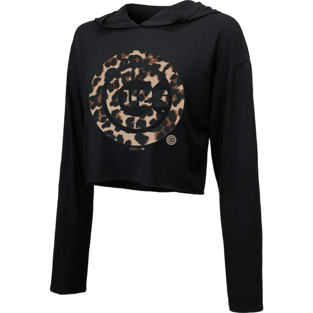 Chicago Cubs Majestic Threads Women's Leopard Cropped Hoodie Lifestyle