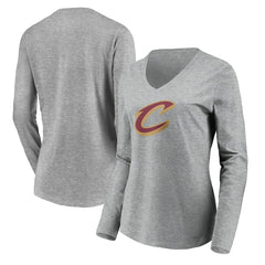 NBA - Cleveland Cavaliers Women's Primary Logo Team Long Sleeve V-Neck T-Shirt - Heathered Gray