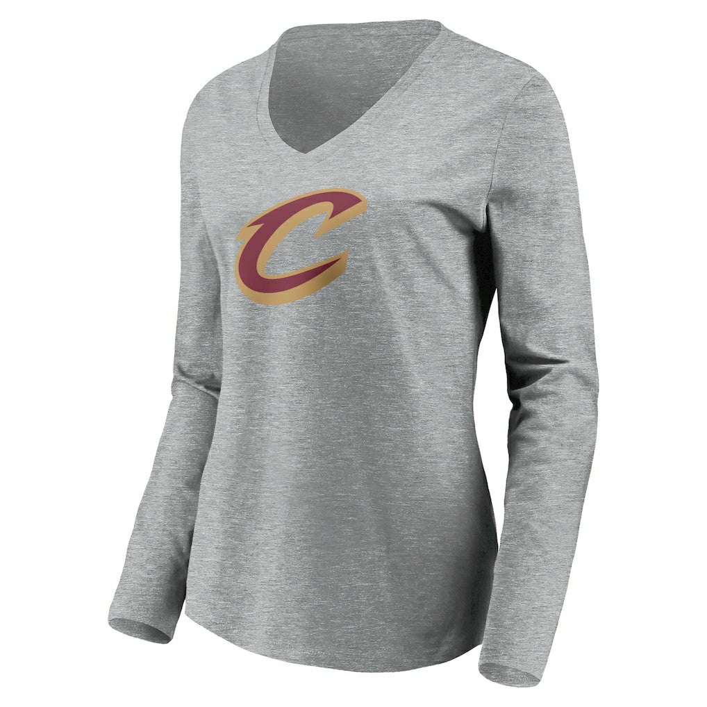 NBA - Cleveland Cavaliers Women's Primary Logo Team Long Sleeve V-Neck T-Shirt - Heathered Gray