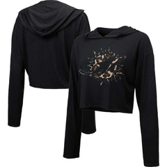 Miami Dolphins Majestic Threads Women's Leopard Cropped Pullover Hoodie Black - NFL