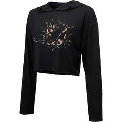 Miami Dolphins Majestic Threads Women's Leopard Cropped Pullover Hoodie Black - NFL