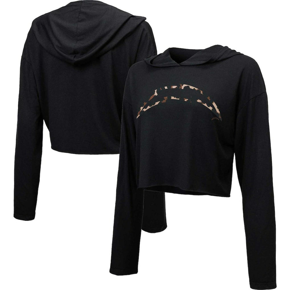 Los Angeles Chargers Majestic Threads Women's Leopard Cropped Pullover Hoodie Black - NFL