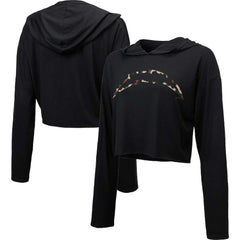 Los Angeles Chargers Majestic Threads Women's Leopard Cropped Pullover Hoodie Black - NFL