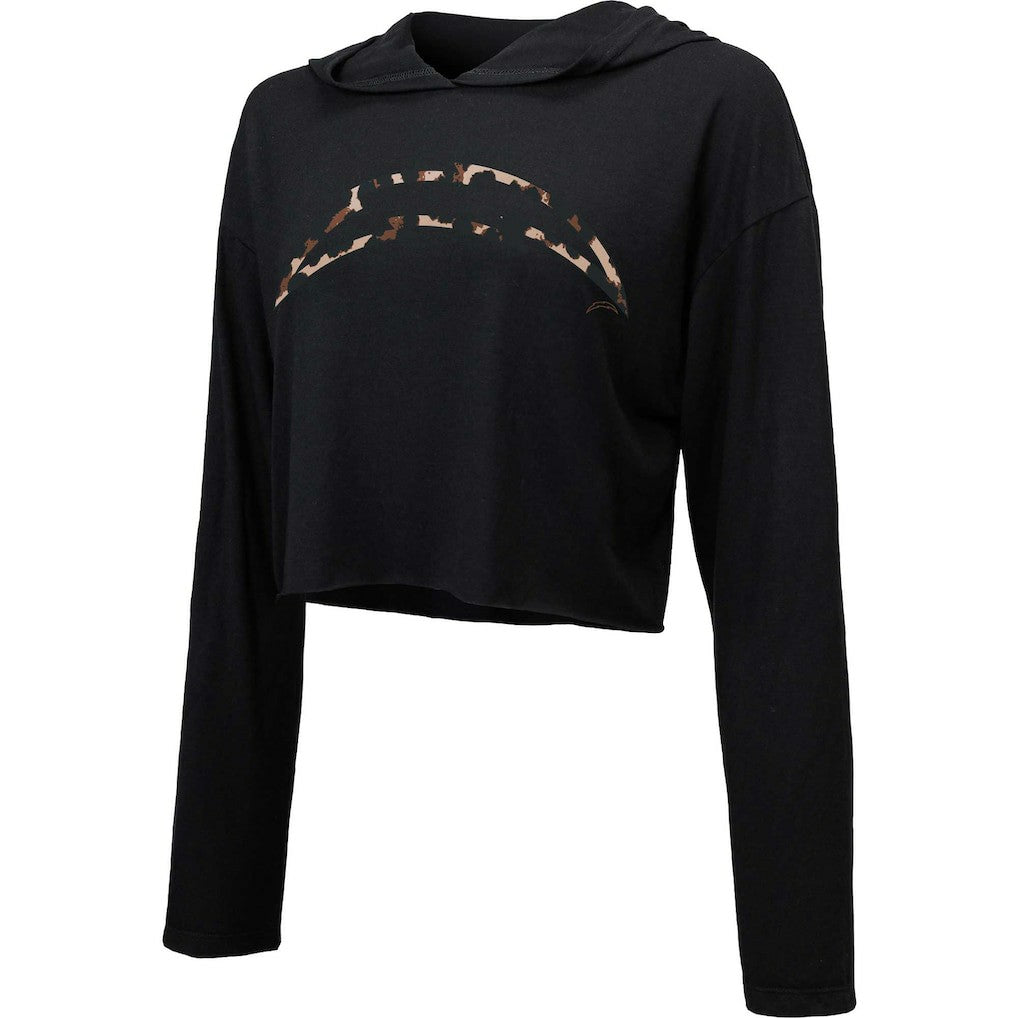 Los Angeles Chargers Majestic Threads Women's Leopard Cropped Pullover Hoodie Black - NFL