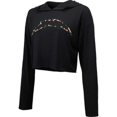 Los Angeles Chargers Majestic Threads Women's Leopard Cropped Pullover Hoodie Black - NFL