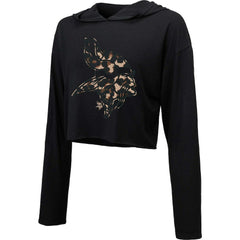 Minnesota Vikings Majestic Threads Women's Leopard Cropped Pullover Hoodie Black - NFL
