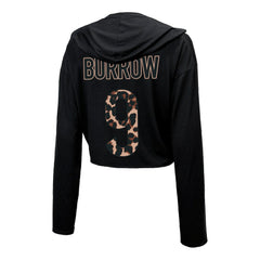 Joe Burrow Cincinnati Bengals Majestic Threads Women's Leopard Player Name & Number Long Sleeve Cropped Hoodie Black - NFL
