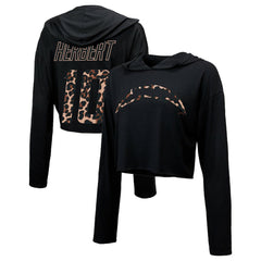Justin Herbert Los Angeles Chargers Majestic Threads Women's Leopard Player Name & Number Long Sleeve Cropped Hoodie Black - NFL