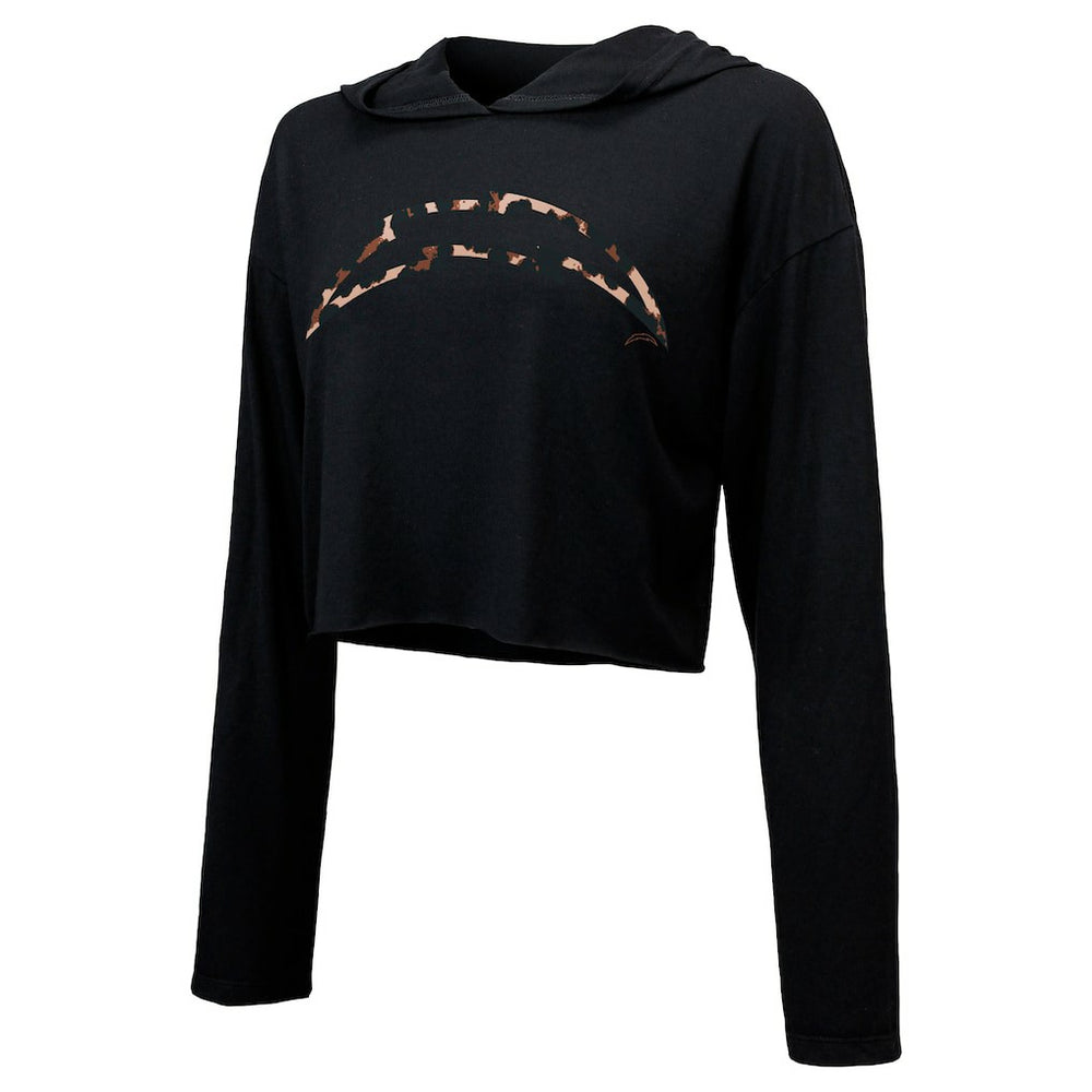 Justin Herbert Los Angeles Chargers Majestic Threads Women's Leopard Player Name & Number Long Sleeve Cropped Hoodie Black - NFL