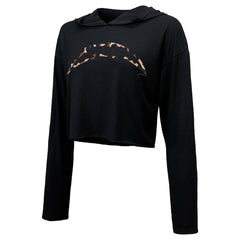 Justin Herbert Los Angeles Chargers Majestic Threads Women's Leopard Player Name & Number Long Sleeve Cropped Hoodie Black - NFL