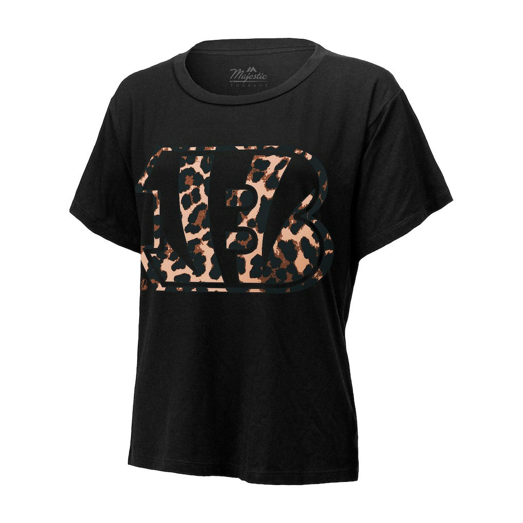 Joe Burrow Cincinnati Bengals Majestic Threads Women's Leopard Player Name & Number T-Shirt Black - NFL