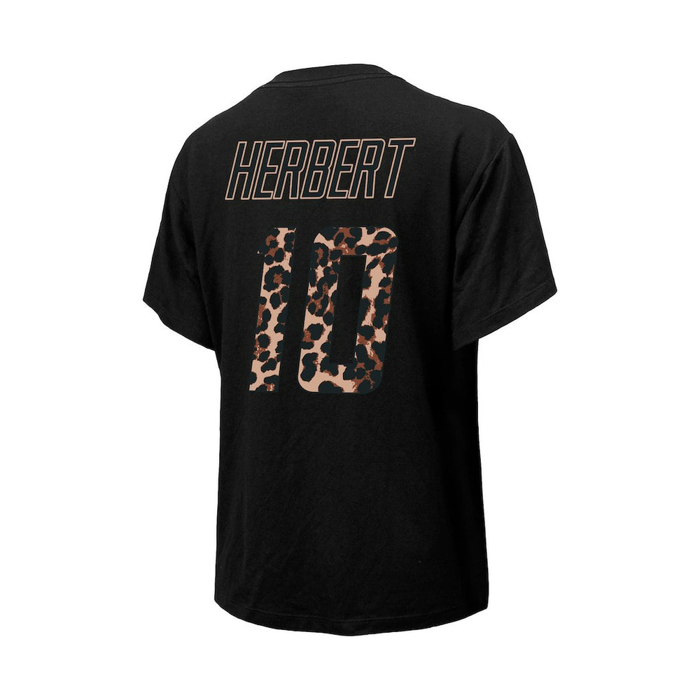 Justin Herbert Los Angeles Chargers Majestic Threads Women's Leopard Player Name & Number T-Shirt Black - NFL