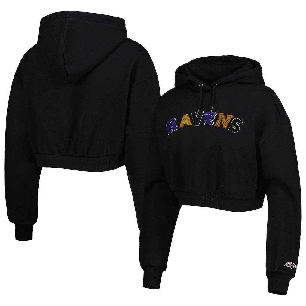 Baltimore Ravens The Wild Collective Women's Cropped Pullover Hoodie Black - NFL
