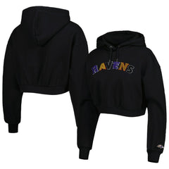 Baltimore Ravens The Wild Collective Women's Cropped Pullover Hoodie Black - NFL