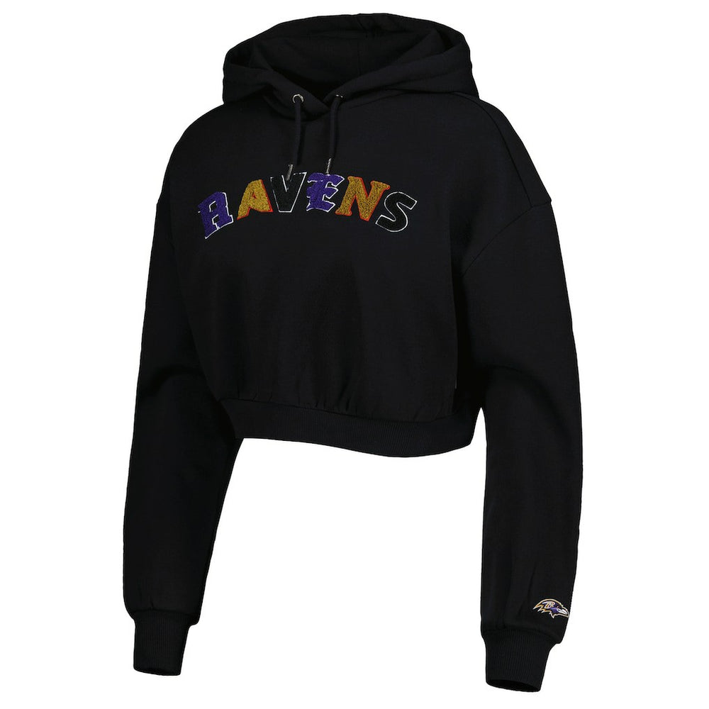 Baltimore Ravens The Wild Collective Women's Cropped Pullover Hoodie Black - NFL