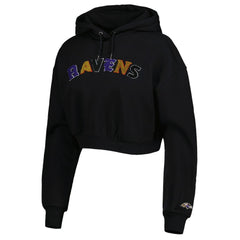 Baltimore Ravens The Wild Collective Women's Cropped Pullover Hoodie Black - NFL