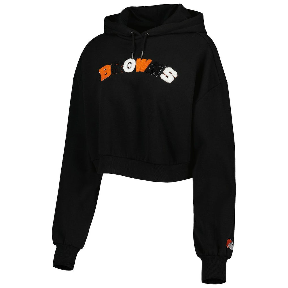 Cleveland Browns The Wild Collective Women's Cropped Pullover Hoodie Black - NFL