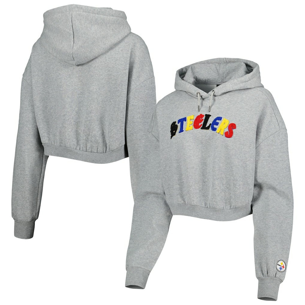 Pittsburgh Steelers The Wild Collective Women's Cropped Pullover Hoodie Gray - NFL