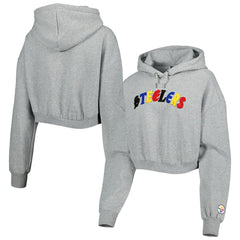 Pittsburgh Steelers The Wild Collective Women's Cropped Pullover Hoodie Gray - NFL