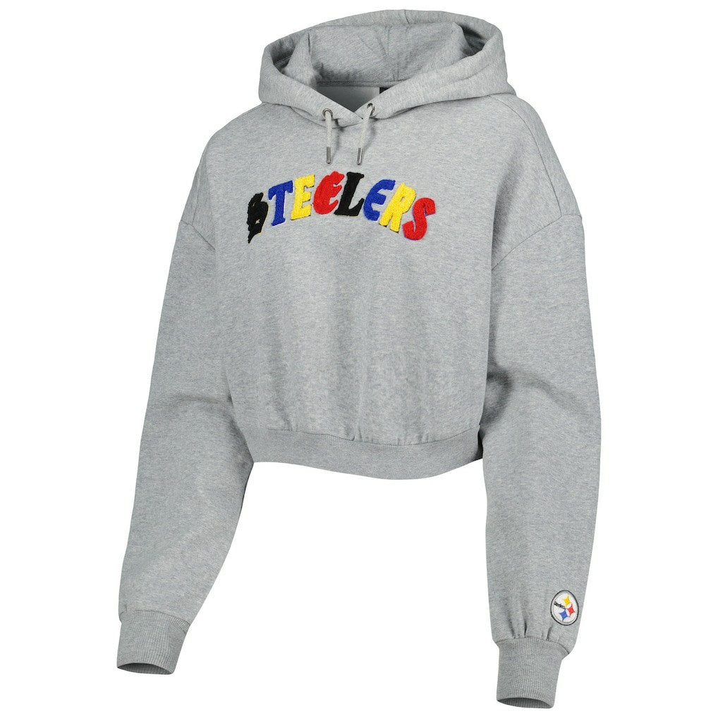 Pittsburgh Steelers The Wild Collective Women's Cropped Pullover Hoodie Gray - NFL
