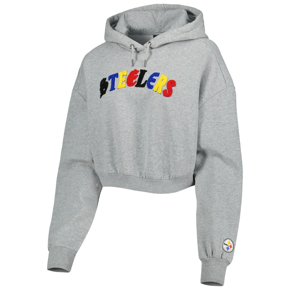 Pittsburgh Steelers The Wild Collective Women's Cropped Pullover Hoodie Gray - NFL