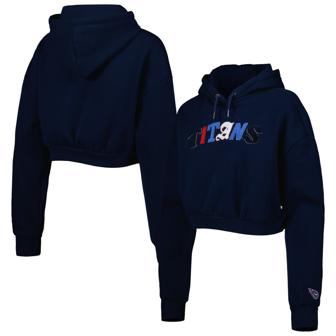 Tennessee Titans The Wild Collective Women's Cropped Pullover Hoodie Navy - NFL