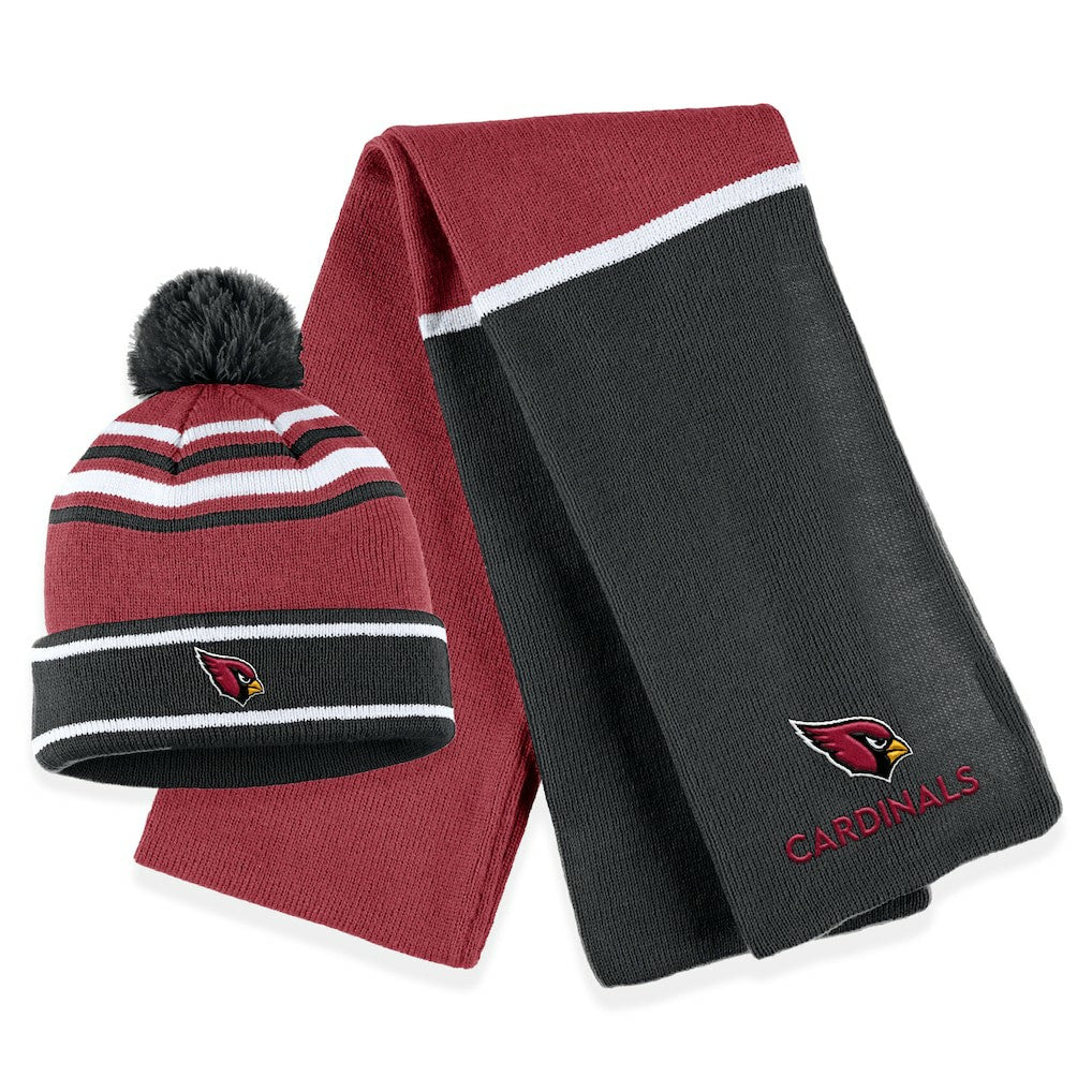 Arizona Cardinals WEAR by Erin Andrews Women's Colorblock Cuffed Knit Hat with Pom and Scarf Set Cardinal - NFL