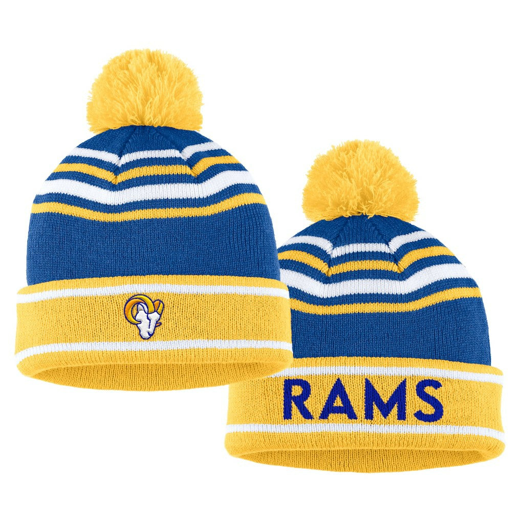 Los Angeles Rams WEAR by Erin Andrews Women's Colorblock Cuffed Knit Hat with Pom and Scarf Set Royal - NFL