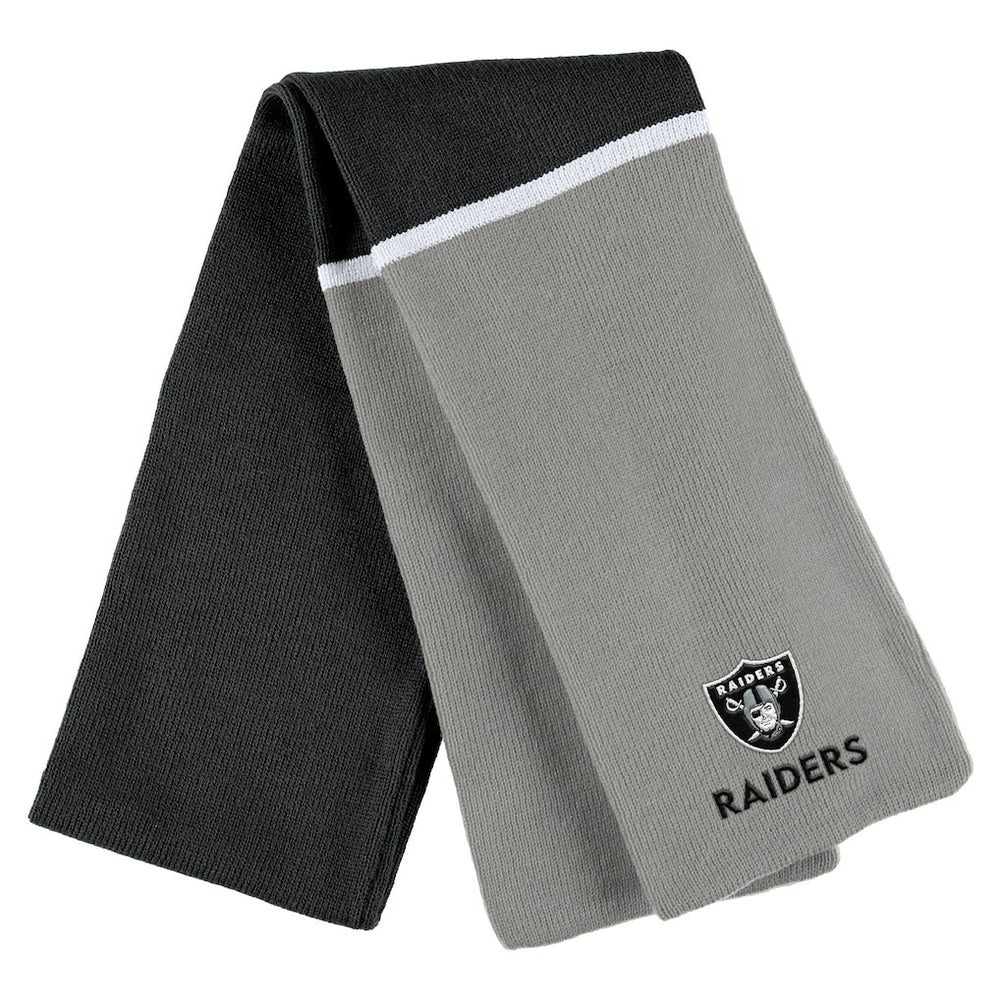 Las Vegas Raiders WEAR by Erin Andrews Women's Colorblock Cuffed Knit Hat with Pom and Scarf Set Black - NFL