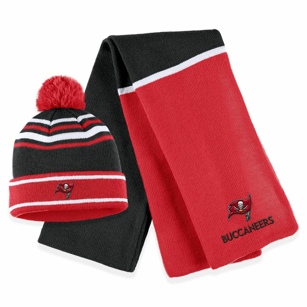 Tampa Bay Buccaneers WEAR by Erin Andrews Women's Colorblock Cuffed Knit Hat with Pom and Scarf Set Red - NFL