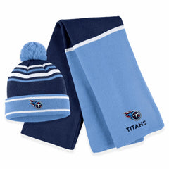 Tennessee Titans WEAR by Erin Andrews Women's Colorblock Cuffed Knit Hat with Pom and Scarf Set Navy - NFL
