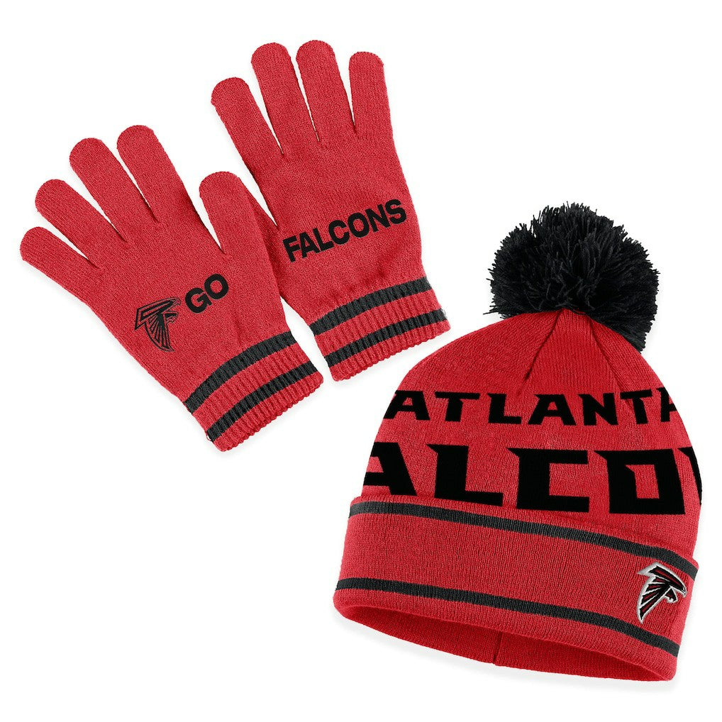 Atlanta Falcons WEAR by Erin Andrews Women's Double Jacquard Cuffed Knit Hat with Pom and Gloves Set Red - NFL