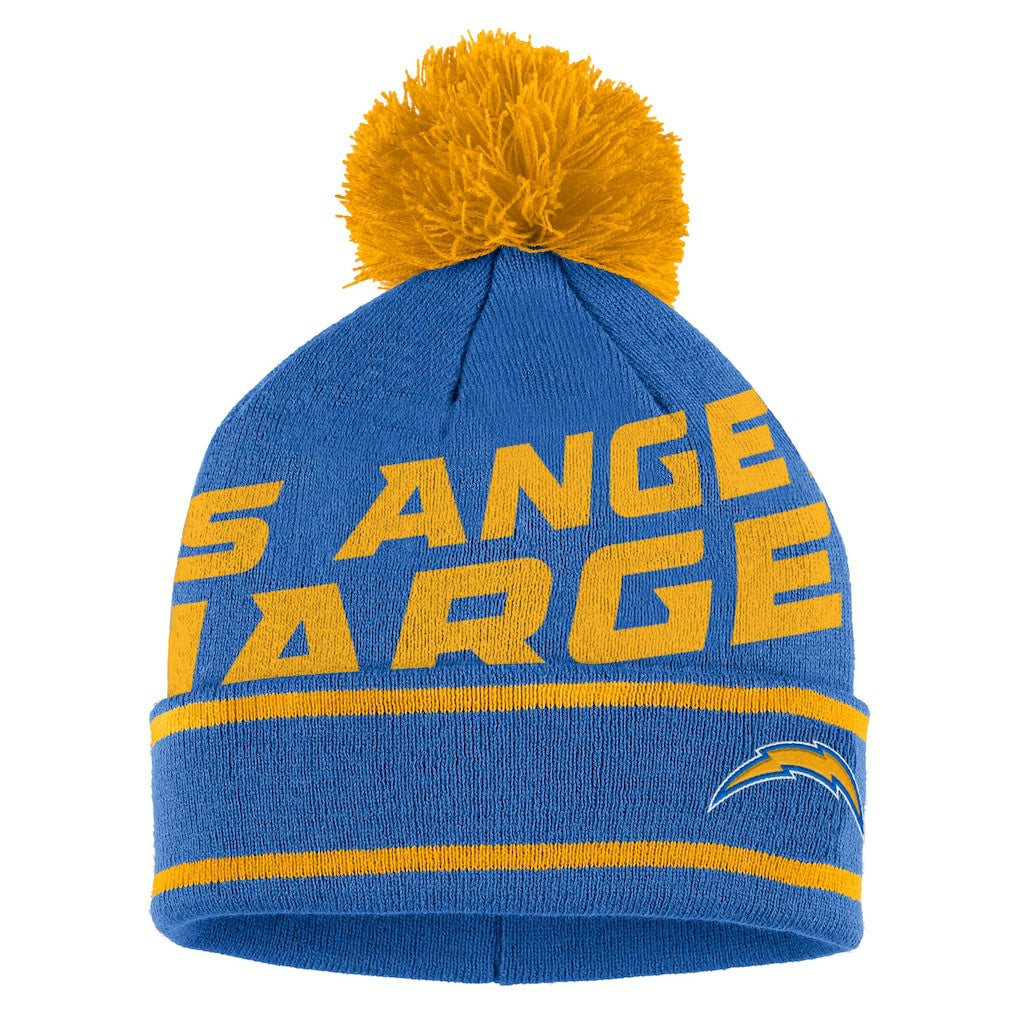 Los Angeles Chargers WEAR by Erin Andrews Women's Double Jacquard Cuffed Knit Hat with Pom and Gloves Set Powder Blue - NFL