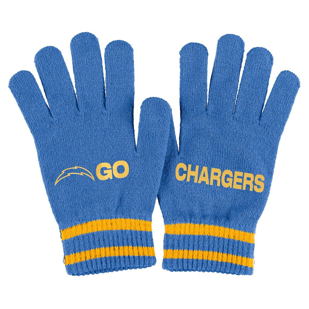 Los Angeles Chargers WEAR by Erin Andrews Women's Double Jacquard Cuffed Knit Hat with Pom and Gloves Set Powder Blue - NFL