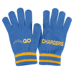 Los Angeles Chargers WEAR by Erin Andrews Women's Double Jacquard Cuffed Knit Hat with Pom and Gloves Set Powder Blue - NFL