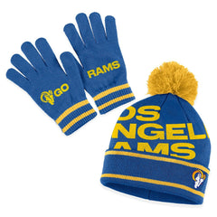 Los Angeles Rams WEAR by Erin Andrews Women's Double Jacquard Cuffed Knit Hat with Pom and Gloves Set Royal - NFL