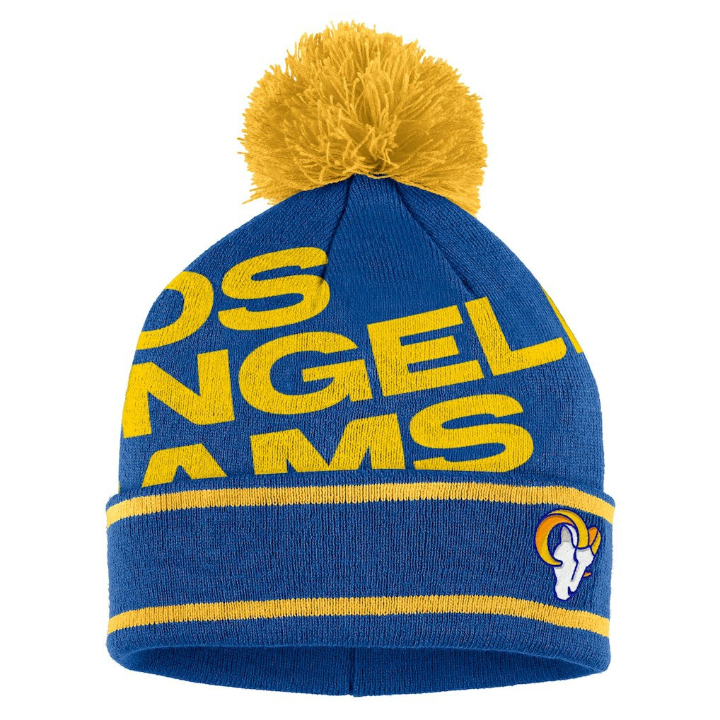 Los Angeles Rams WEAR by Erin Andrews Women's Double Jacquard Cuffed Knit Hat with Pom and Gloves Set Royal - NFL
