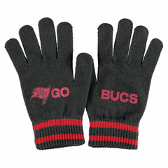 Tampa Bay Buccaneers WEAR by Erin Andrews Women's Double Jacquard Cuffed Knit Hat with Pom and Gloves Set Black - NFL