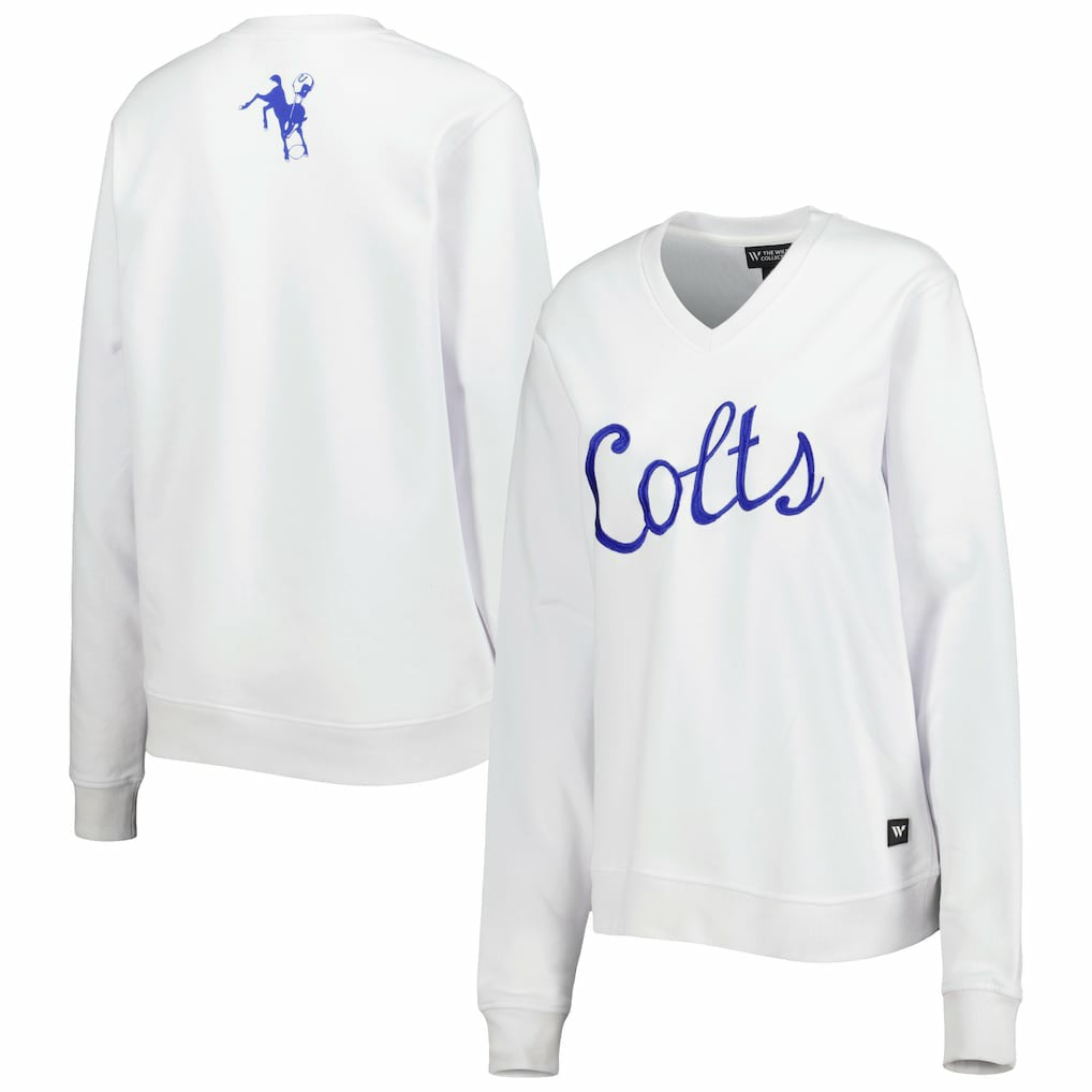 Indianapolis Colts The Wild Collective Women's Cheer V-Neck Fleece Pullover Sweatshirt White - NFL