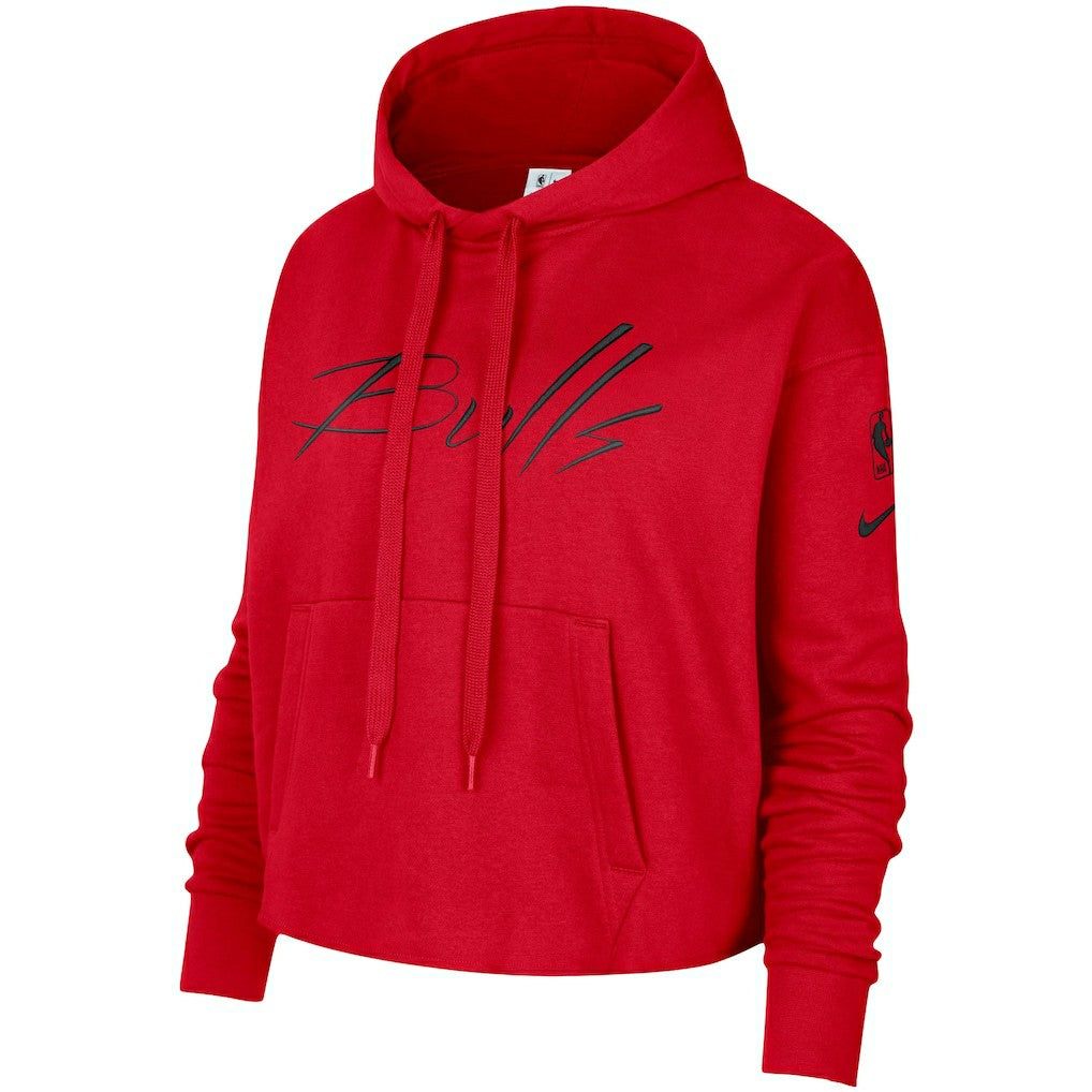 Nike - Chicago Bulls Women's Split Flip Courtside Cropped Pullover Hoodie - Red