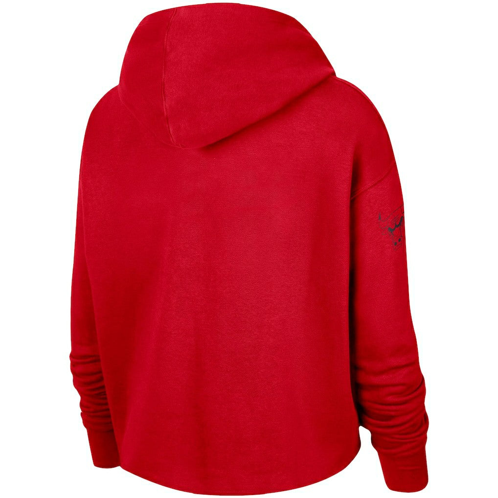 Nike - Chicago Bulls Women's Split Flip Courtside Cropped Pullover Hoodie - Red