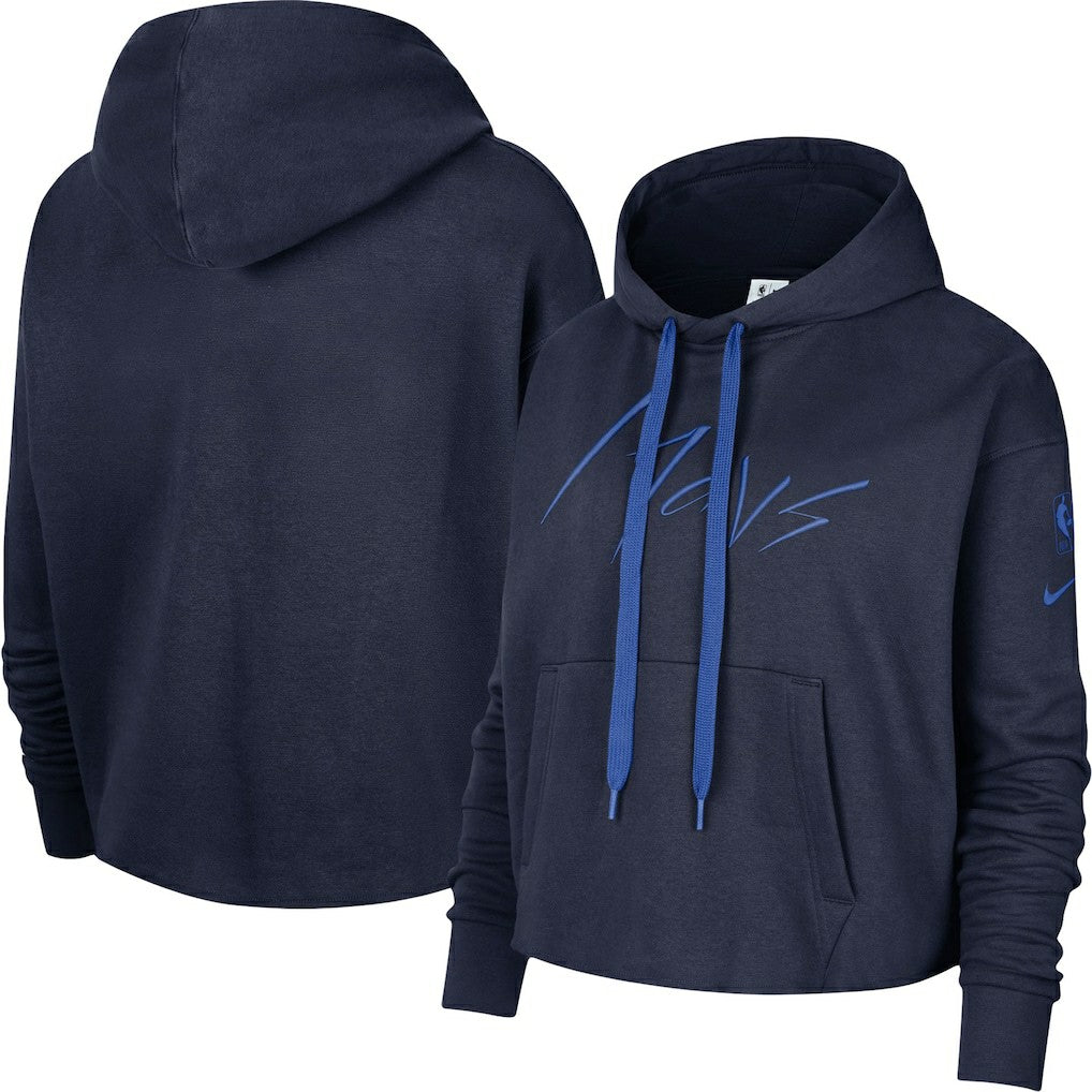 Nike - Dallas Mavericks Women's Split Flip Courtside Cropped Pullover Hoodie - Navy