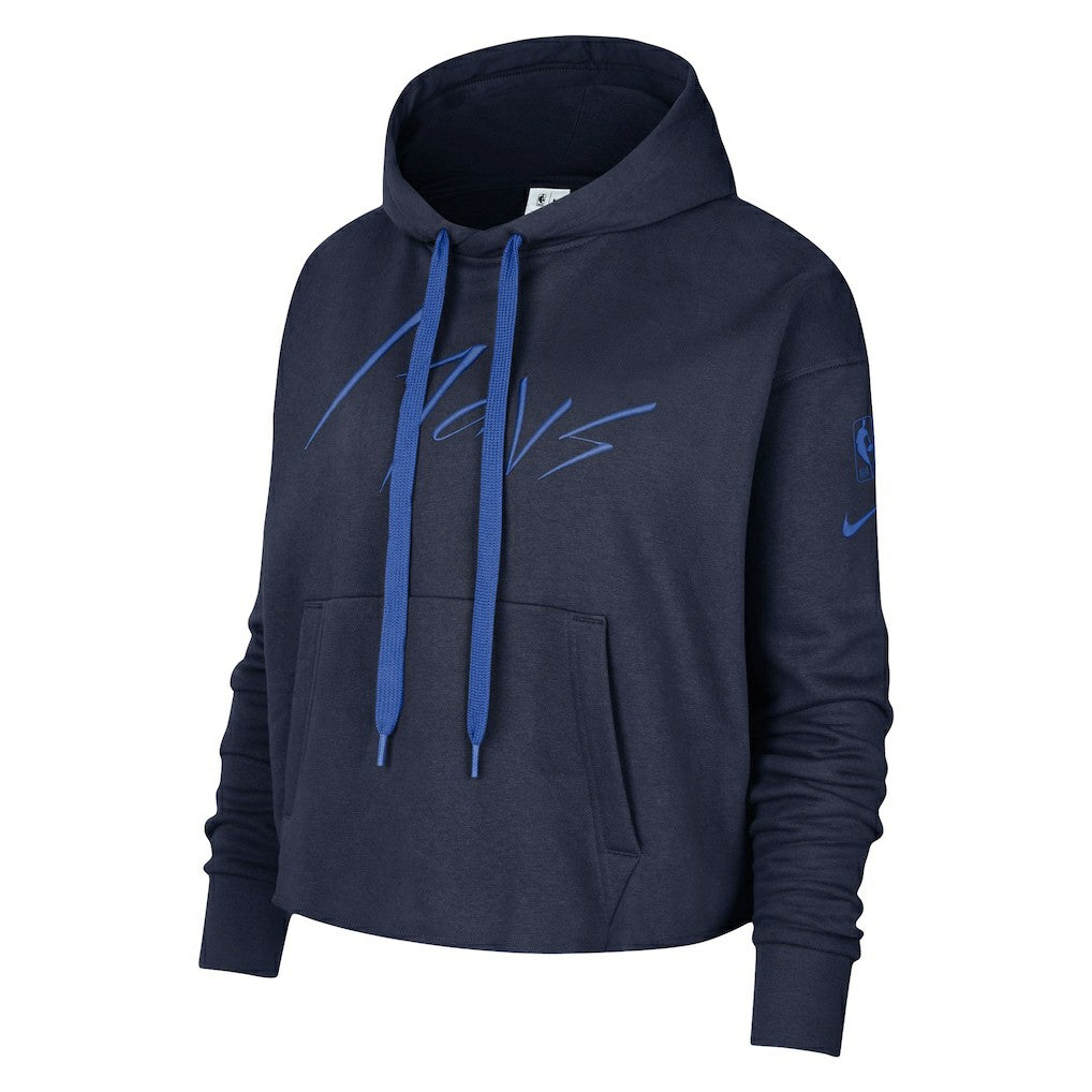 Nike - Dallas Mavericks Women's Split Flip Courtside Cropped Pullover Hoodie - Navy