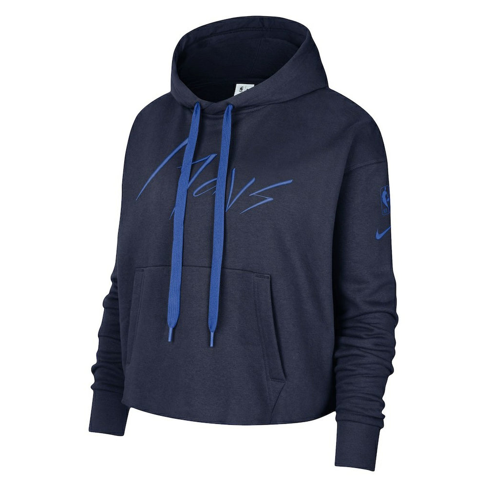 Nike - Dallas Mavericks Women's Split Flip Courtside Cropped Pullover Hoodie - Navy
