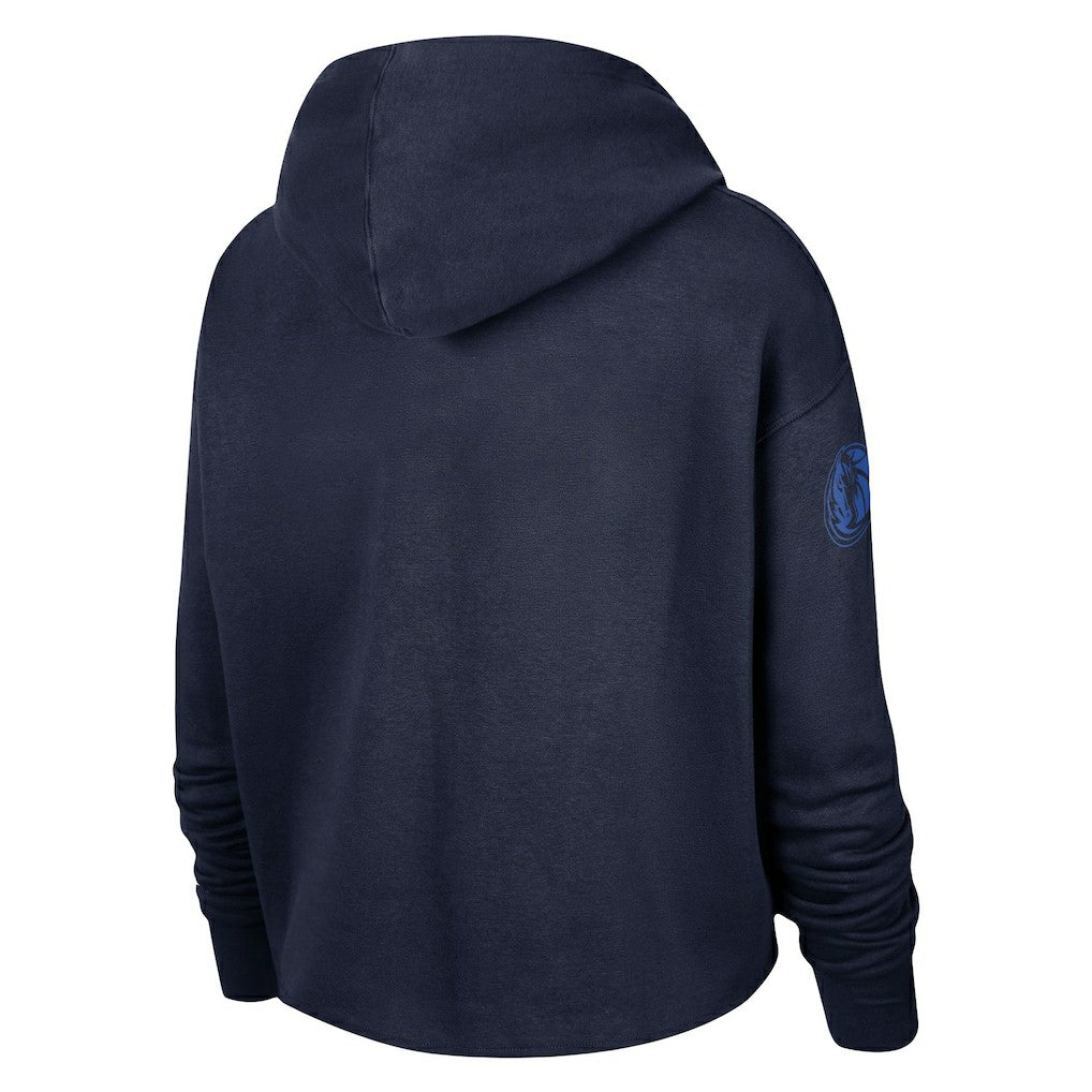 Nike - Dallas Mavericks Women's Split Flip Courtside Cropped Pullover Hoodie - Navy