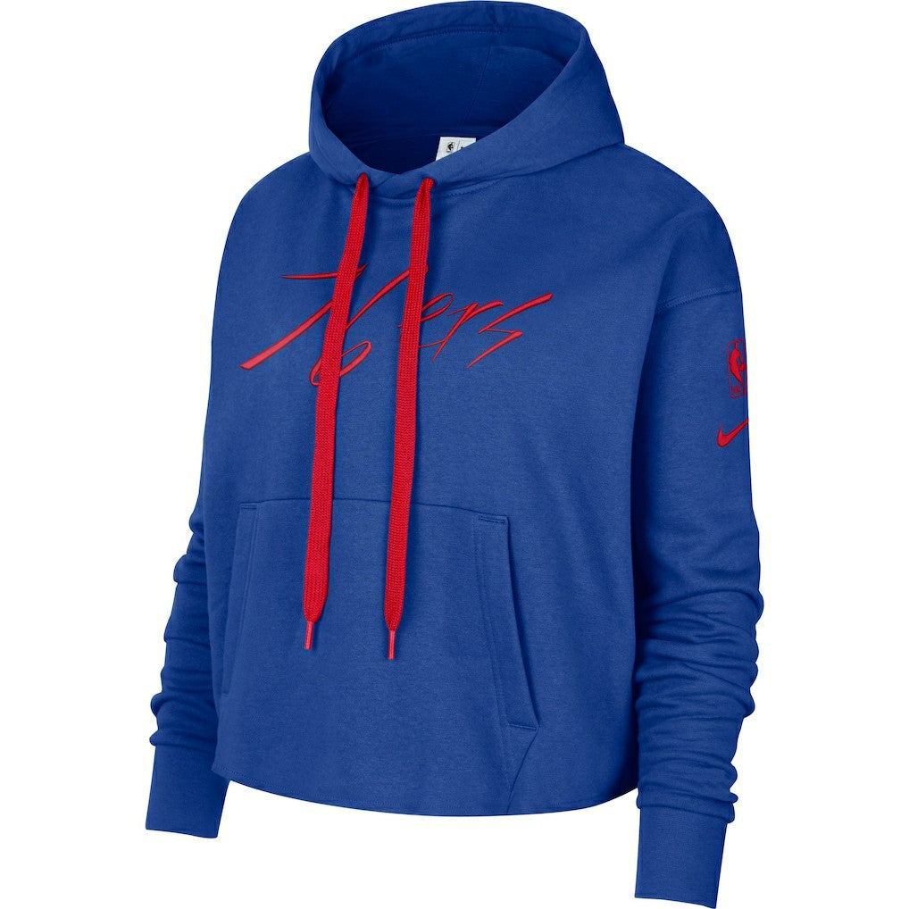 Nike - Philadelphia 76ers Women's Split Flip Courtside Cropped Pullover Hoodie - Royal