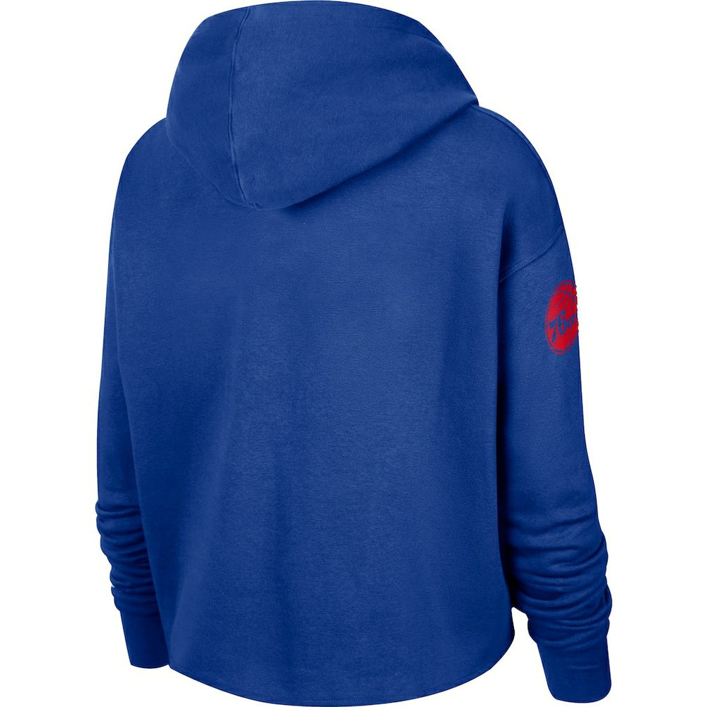 Nike - Philadelphia 76ers Women's Split Flip Courtside Cropped Pullover Hoodie - Royal
